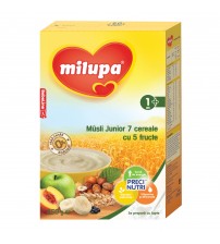 Cereale fara lapte, Milupa Musli Jr 7 cereale cu 5 fructe, 250g, 12luni+