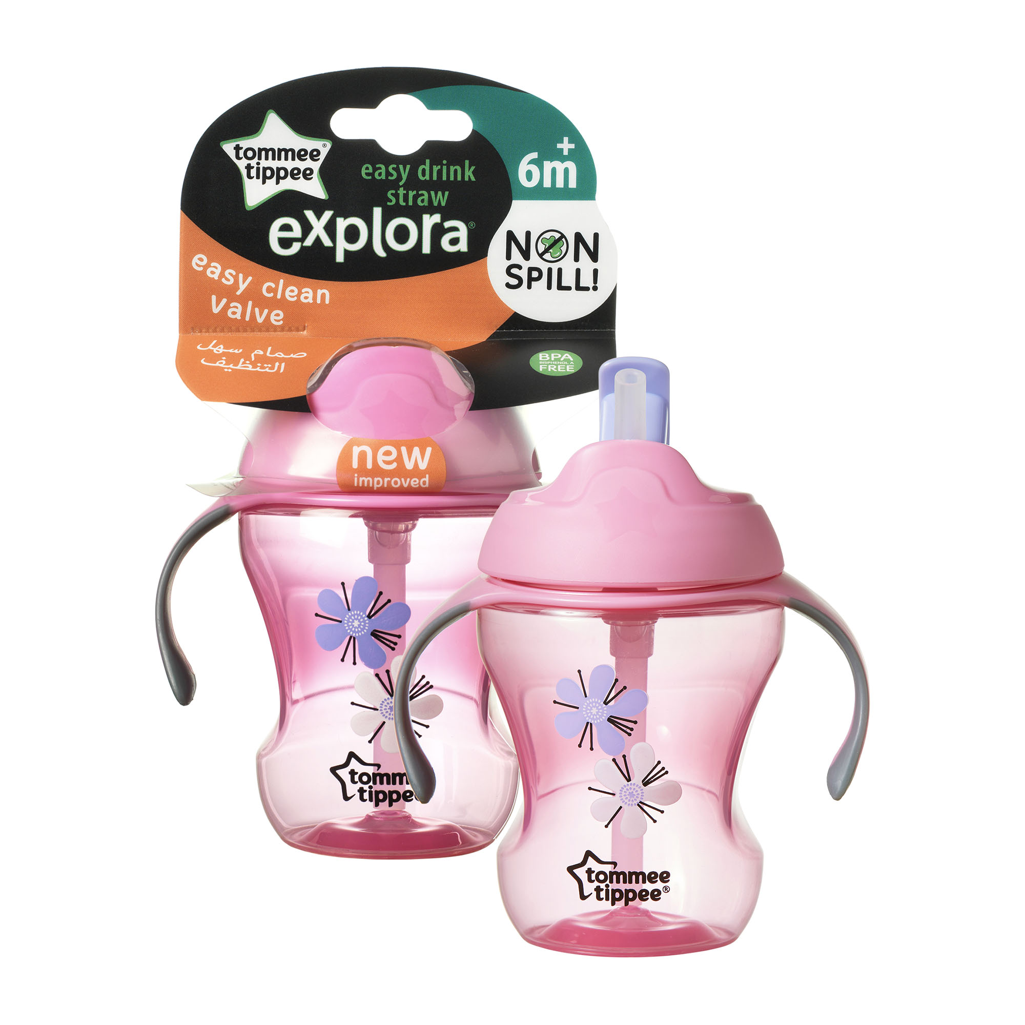 Cana Easy Drink cu pai Explora, Tommee Tippee, 230ml,Floricele Roz