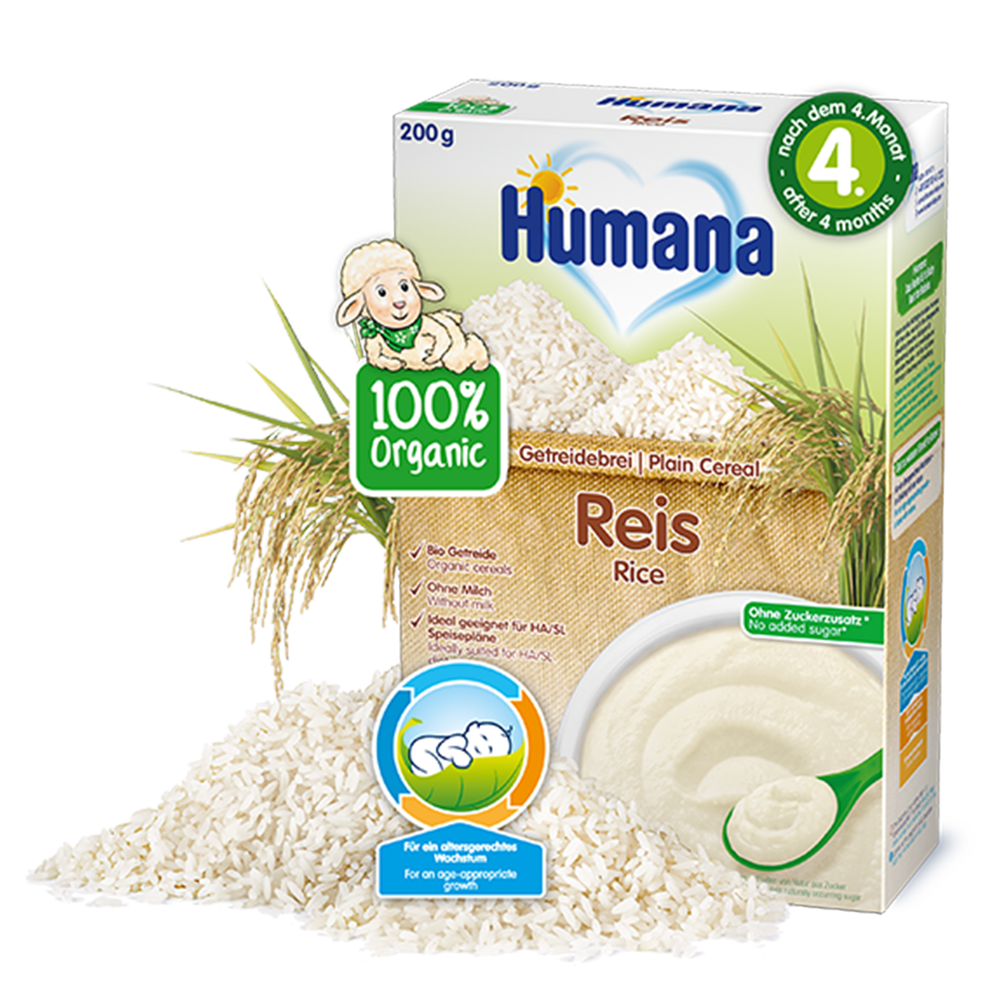 Cereale Humana ECO, Orez fara lapte, 200 g, 4 luni+